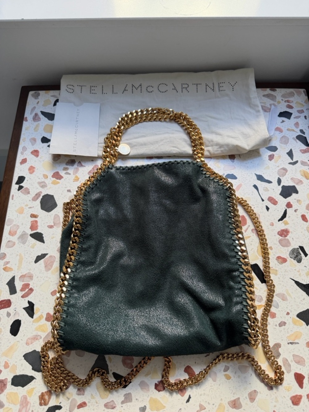 STELLA MCCARTNEY small falabella
 Eco Shaggy Deer Tote in dark green